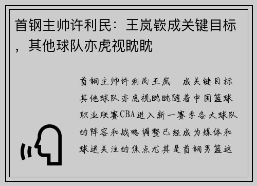 首钢主帅许利民：王岚嵚成关键目标，其他球队亦虎视眈眈