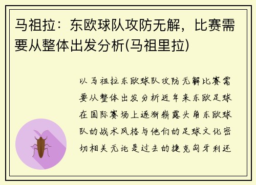 马祖拉：东欧球队攻防无解，比赛需要从整体出发分析(马祖里拉)